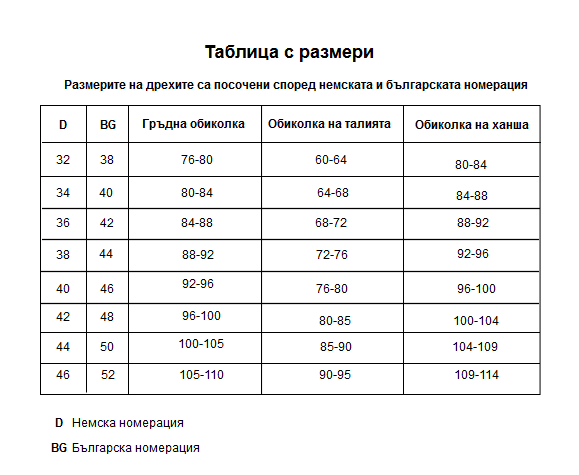 Size chart
